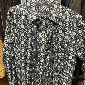 Robert Graham Black and Blue Floral Button Down Shirt
